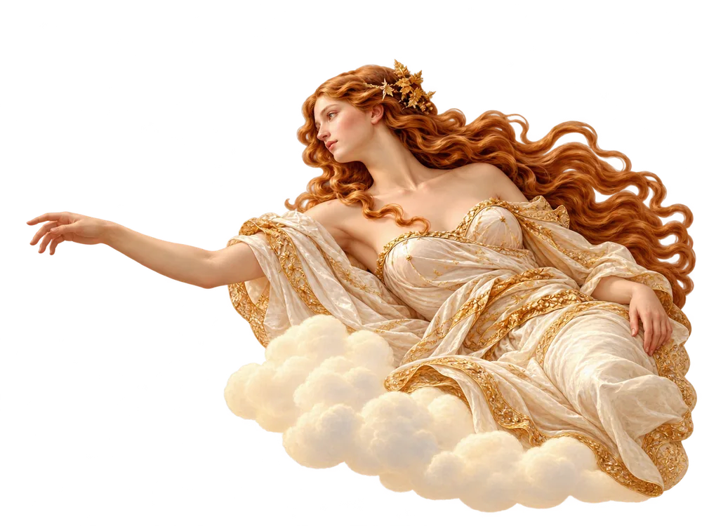 A Renaissance muse reaching back to receive the letter